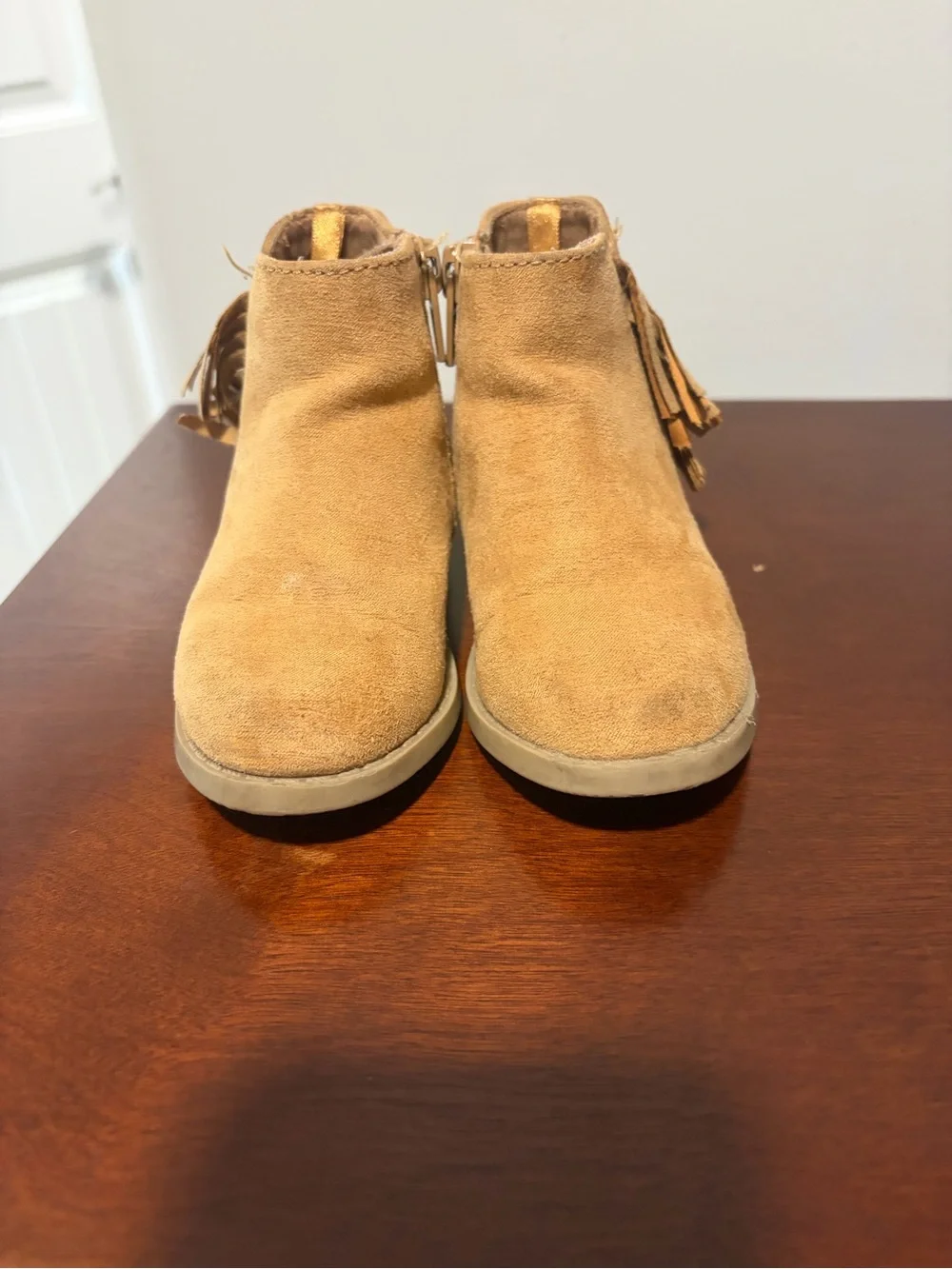 Tan Suede Tassel Ankle Boots & Leopard Print Orange-Trim Ballet Flats